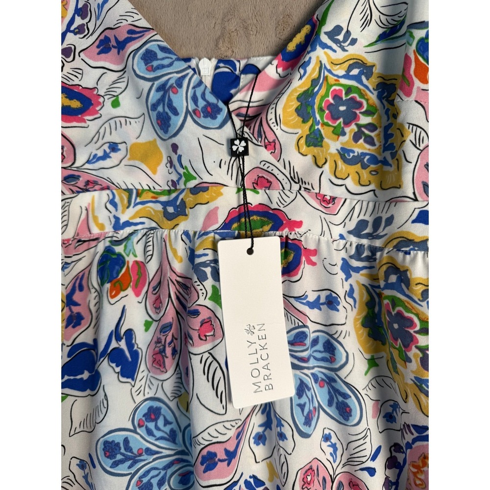 Molly Bracken Lydia Paisley Floral Mini Dress Womens M White Multicolor NWT Boho - Picture 2 of 6